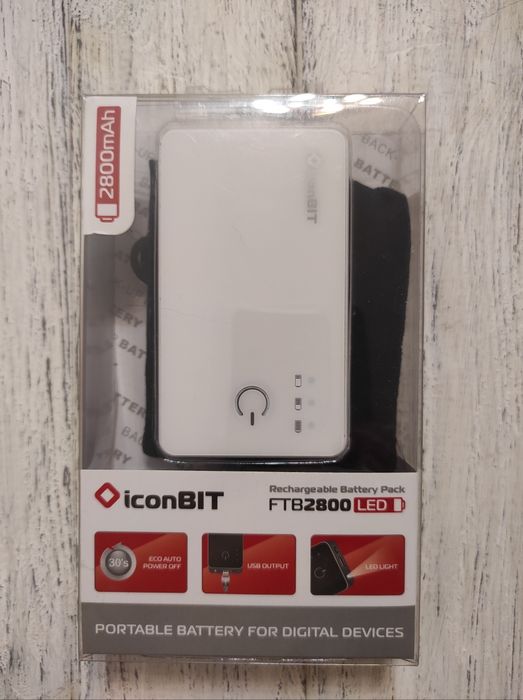Павербанк Зарядное устройство Iconbit FTB 2800 LED, 2800 mAh фонарик