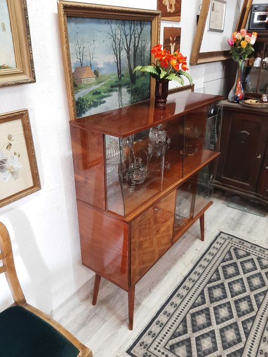 Komoda/Witryna vintage z grawerowanymi szybami | lata 50/60 | oryginał