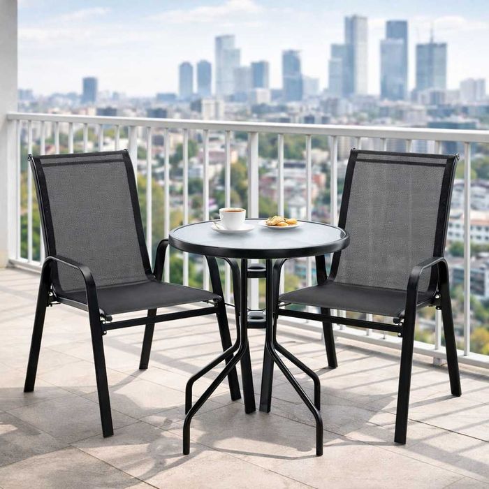 Dowoz gratis. Zestaw mebli Ogród Balkon Metal GardenLine czarny 3 el. Stół i 2 krzesła