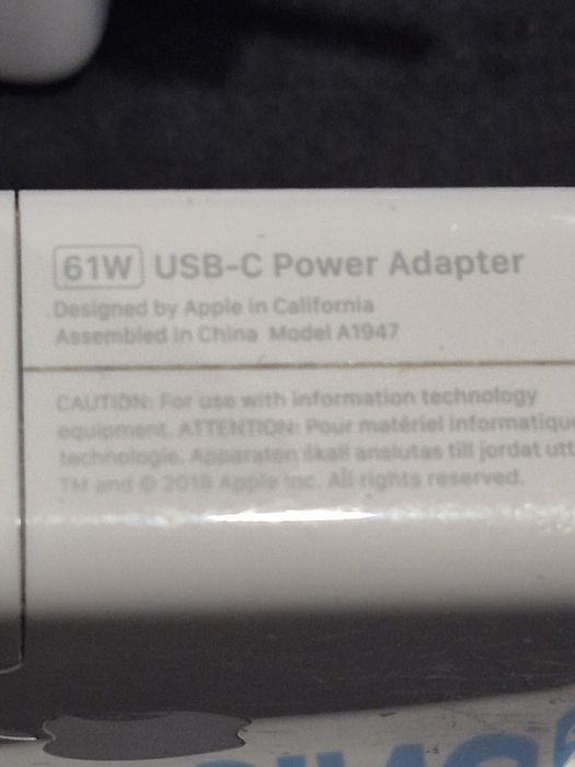 Oryginalny zasilacz Apple 61W USB-C +przewód USB-C ×USB-C