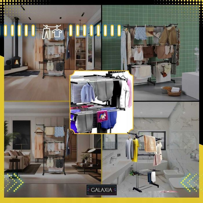 suszarka na pranie stojąca pionowa na ubrania składana czarna xxl fv