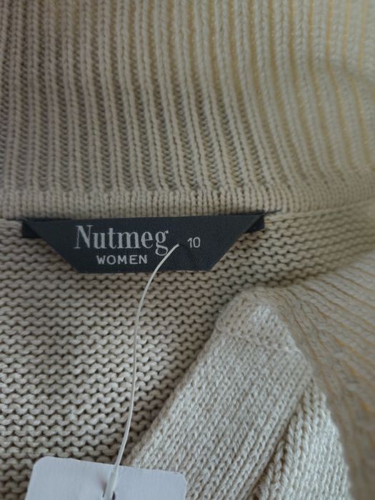 Nutmeg dzianinowa sukienka swetrowa w paski kołnierzyk polo sweterkowa midi M 38