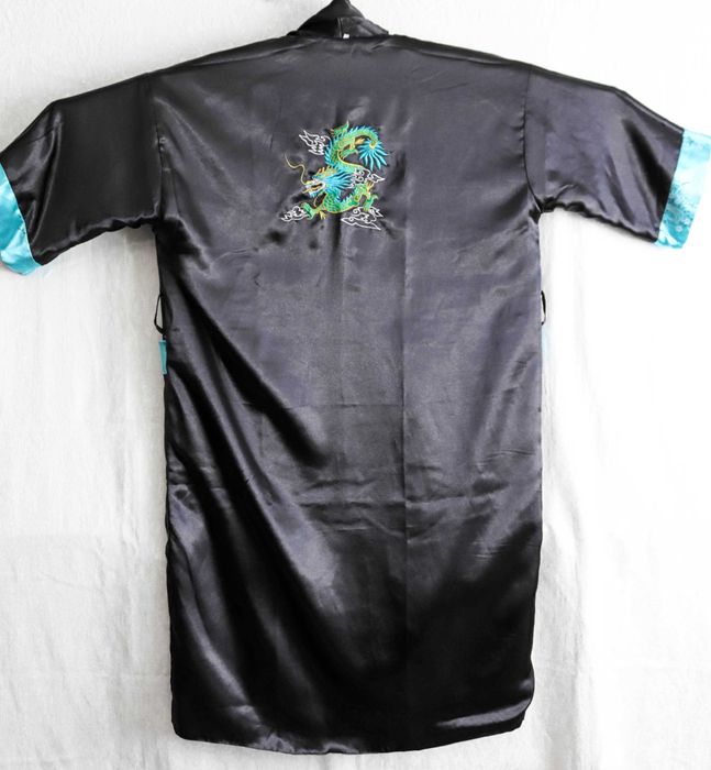 Халат двостороннє японське кімоно довге сакура дракон з поясом XL