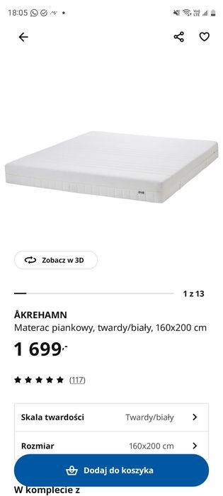 Materac 160x200 Akrehamn, IKEA.
