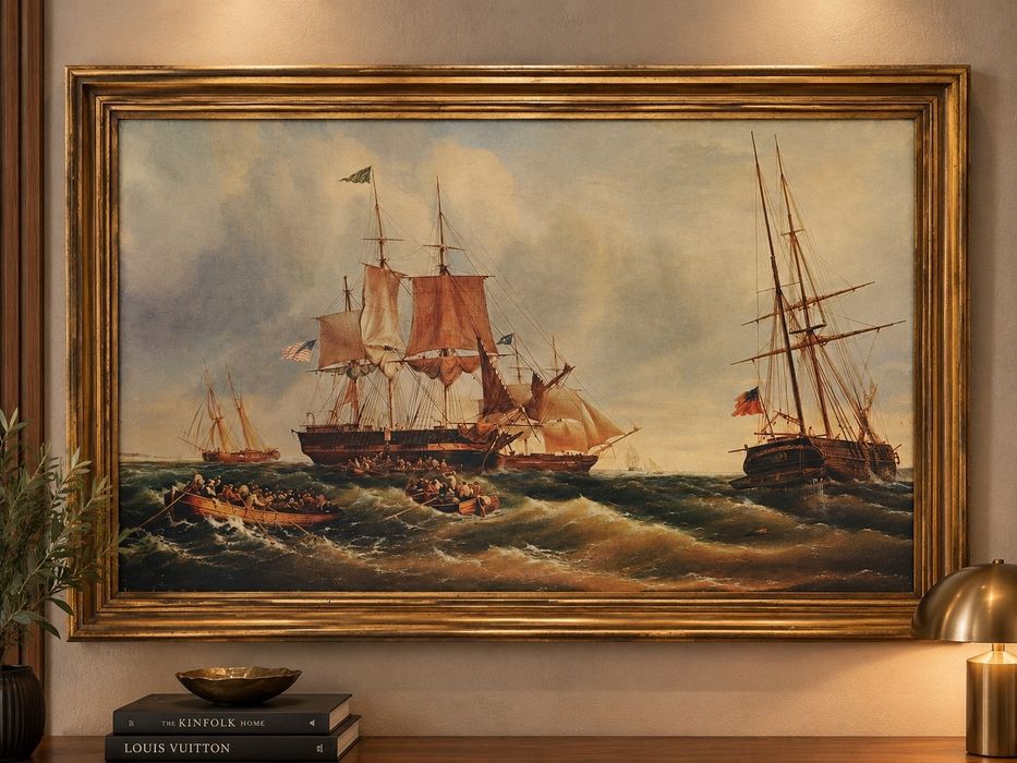 Quadro com pintura marítima do século XIX