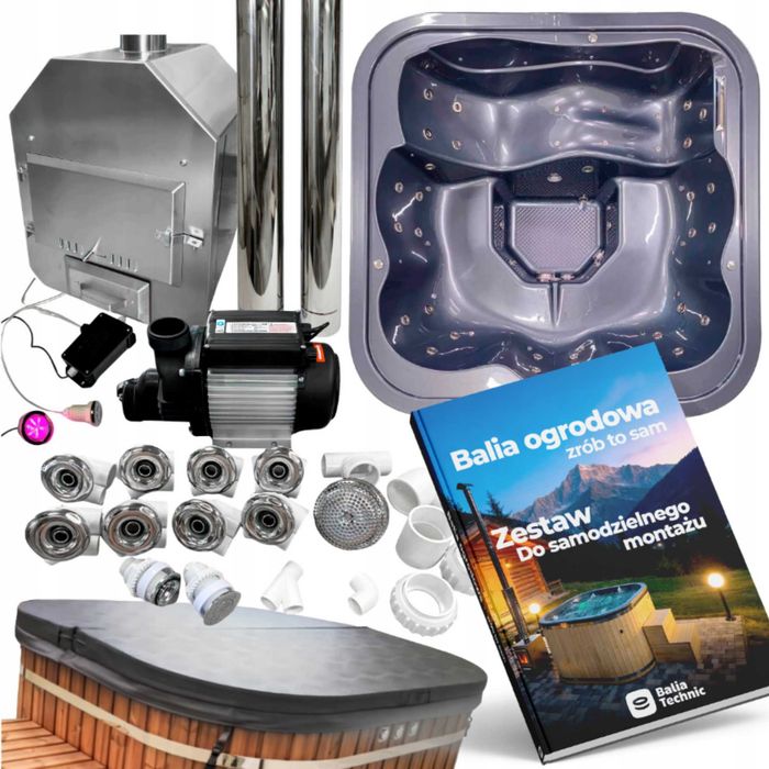 BALIA DO SAMODZIELNEGO MONTAŻU Z PIECEM HYDROMASAŻEM zrób to sam DIY bania – wkład akrylowy kwadrat 203 z leżanką zrob jacuzzi  zestaw majsterkowicza