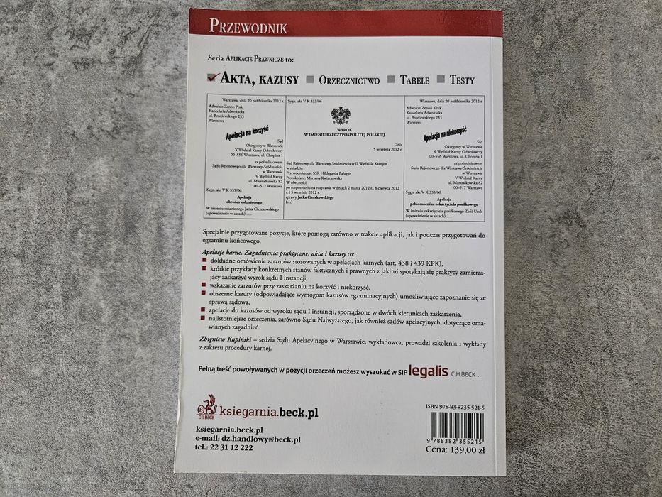 Apelackje karne Zbigniew Kapiński aplikacje prawnicze beck