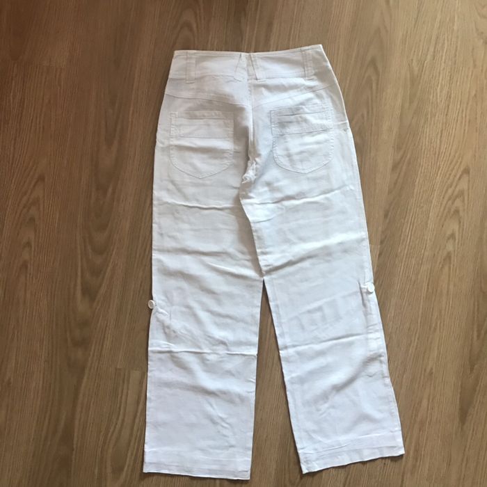 Calças brancas linho e estampada