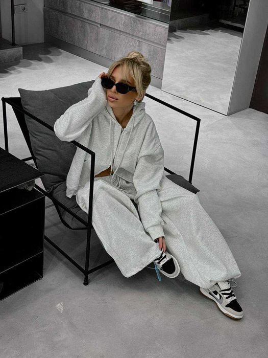 Теплий костюм Пеньє на флісі (зіп-худі + палаццо)