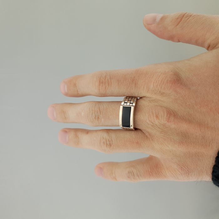 Чоловіча срібна печатка з оніксом та золотом перстень каблучка