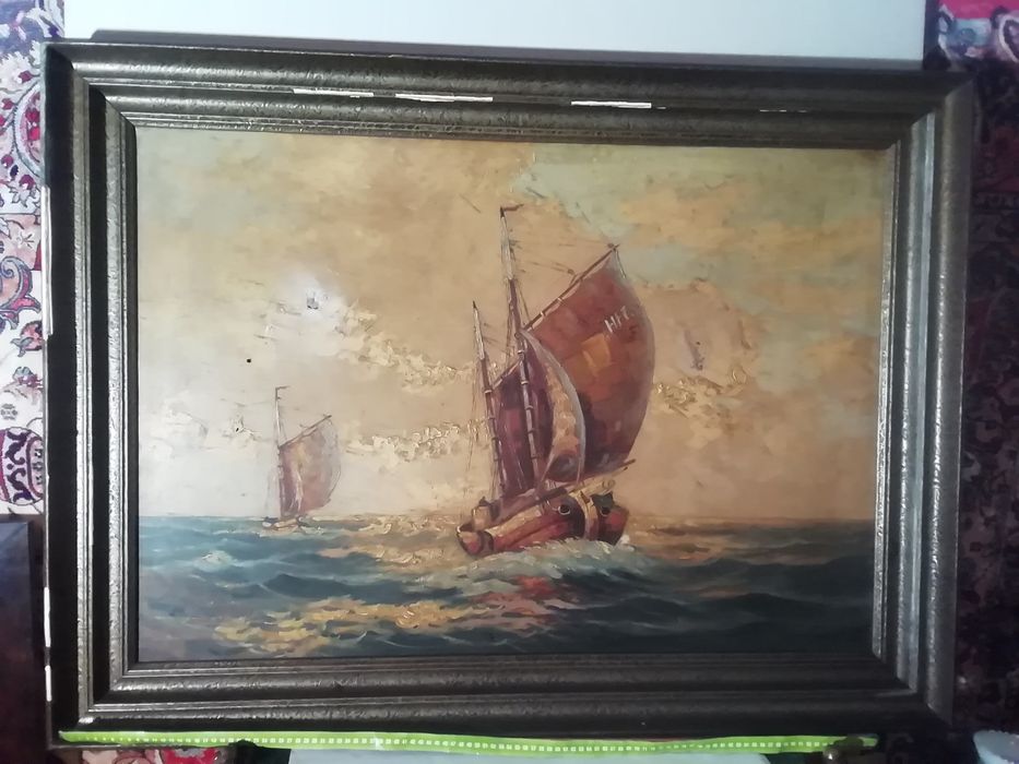 Obraz marynistyczny sygn. M. Gebert płótno olej wym. ok. 120x90 cm.