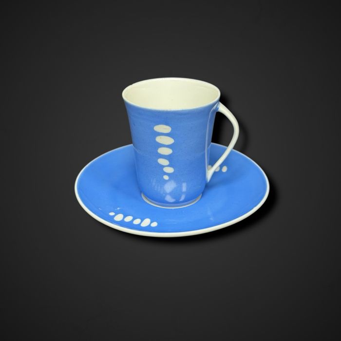 Filiżanka ze spodkiem Ćmielów Krokus proj. Potacki niebieska b5/12079