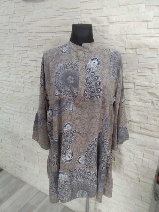 Bluzka oversize wiskoza z falbankami rekaw 3/4 szara