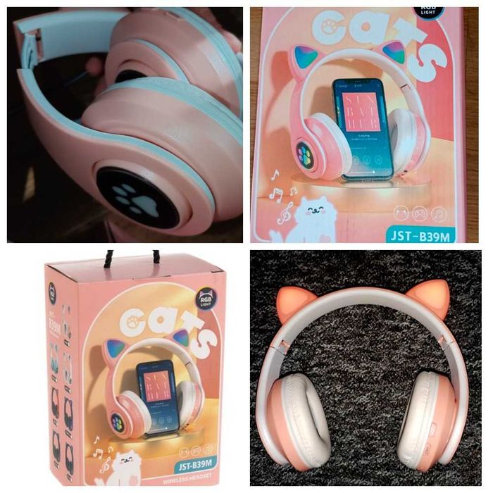 Słuchawki bezprzewodowe z uszami kota
