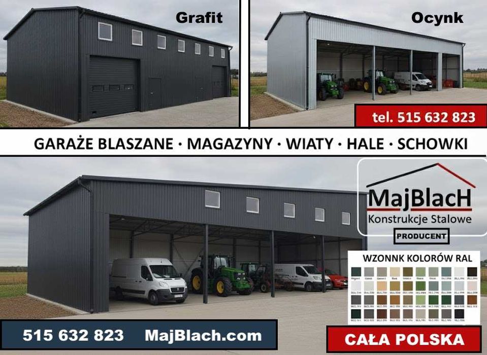 Otwarty Garaż Blaszany | Zadaszenie Jednospadowe| Magazyn - Maj-BlacH