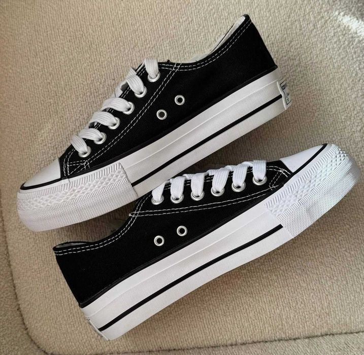 Женские кеды Конверс низкие на платформе черные Converse All Star