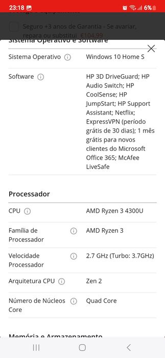 Portátil HP 15s-eq1025np