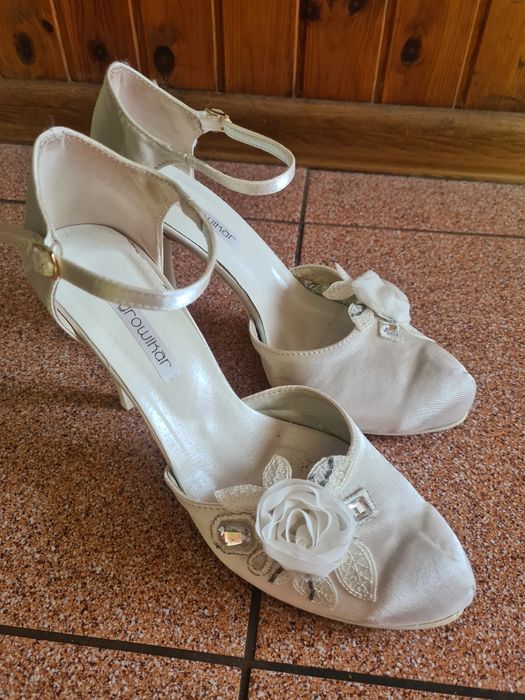 Buty ślubne, śmietankowe,muślin, wysoki obcas, roz. 38 Growikar