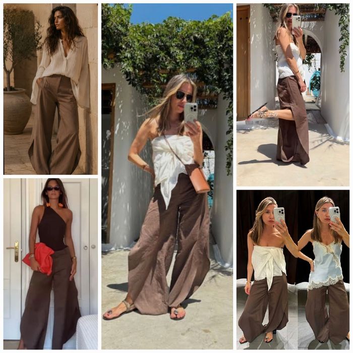 Круті бавовняно-лляні брюки Zara zw collection. Трендовий колір і фасон.