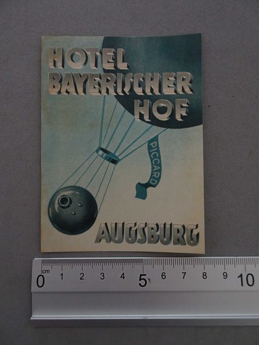 Antigo rótulo / labels / etiqueta de hotéis para se colocar nas malas de viagem / bagagem Hotel Bayerisscher Hof Augsburg