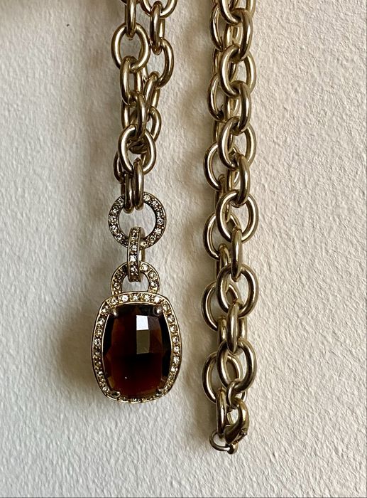 Vintage naszyjnik złoty łańcuch kryształ 80s