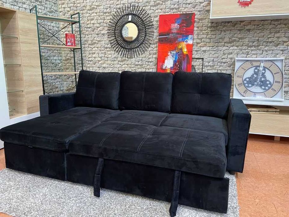 Sofá cama chaise longue preto Só 370€ - entrega gratuita