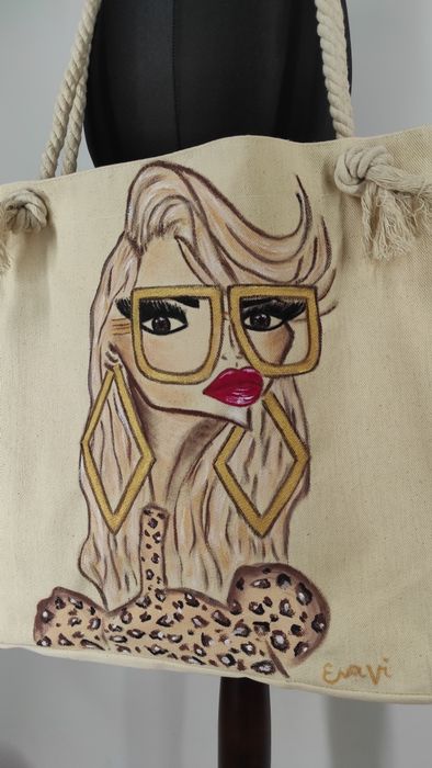 Torba plażowa shopperka ręcznie malowana lato plaża