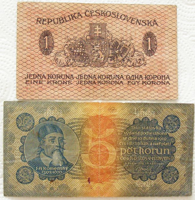 Banknoty,monety Czechosłowacja 1918,1921,1941,1953, Austro-Węgry