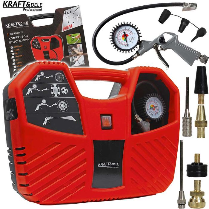 KRAFT&DELE Sprężarka Kompresor Bezolejowy Sprężarka Powietrza 1100w 8bar + Akcesoria KD429