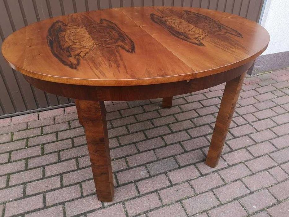 Stół Art-Deco Owalny Orzech Antyk Stary Rozkładany Po Renowacji.