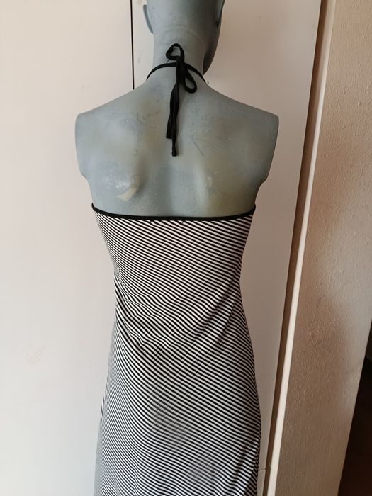 George – Sukienka maxi czarno-biała w paski wiązana na szyi | S/M