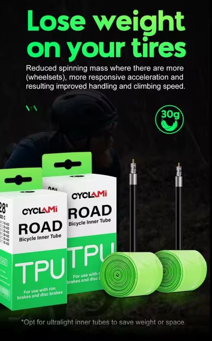 Promocja - Dętki szosowe TPU a'2 Cyclami 700C 18-32 Presta wentyl 45mm 30g Super Jakość Ekspresowa wysyłka