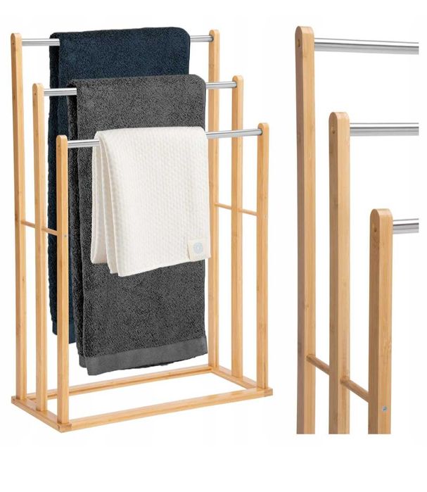 Stojak na Ręczniki Podłogowy
Wieszak  Łazienkowy
Bambusowy 3 Ramiona