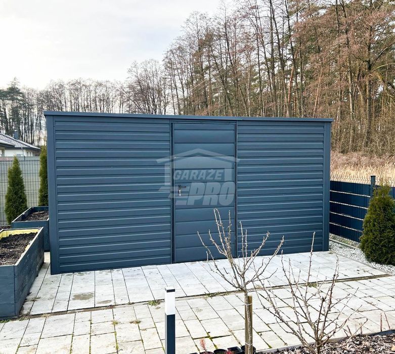 Domek Ogrodowy - Schowek 4 x 3,5  drzwi - Antracyt - dach GP262