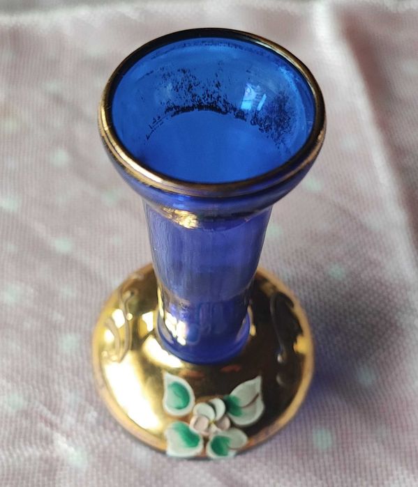 Jarra de vidro azul pintada a Ouro - Vidro Morano
