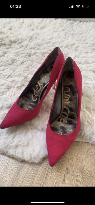 Szpilki zamszowe fuksja lustrzane 38,5/39 srebrne różowe