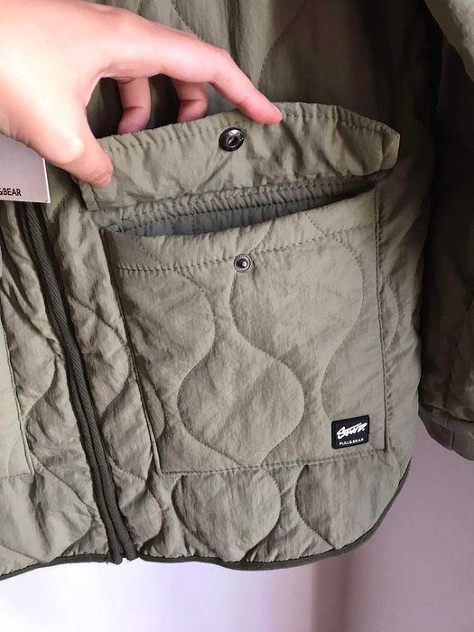 Blusao militar acolchoado casaco penas reversivel homem pull&bear
