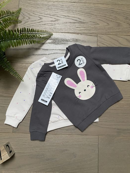 Nowy zestaw 2 bluzy + 3 pary leginsow Pepco, zajaczki/ kroliczki