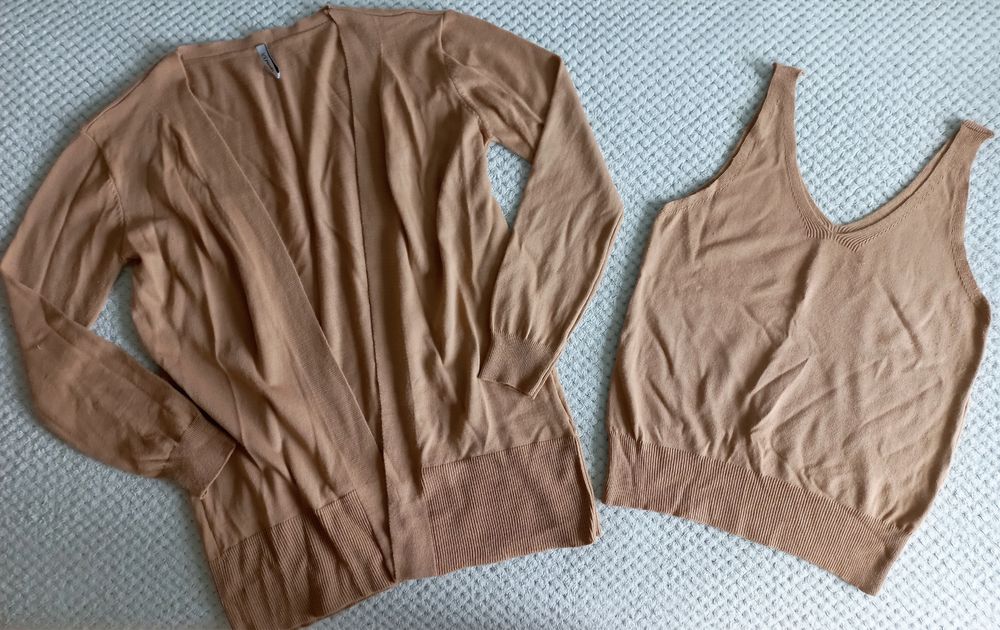Beżowy komplet kardigan i top L/XL