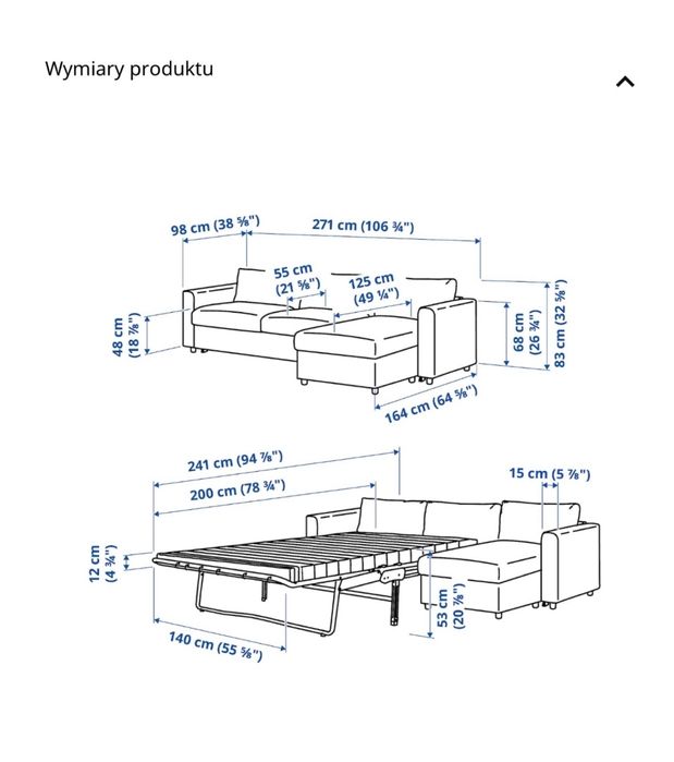 Vimle 2-os rozkładana +szezlong 3-osobowa