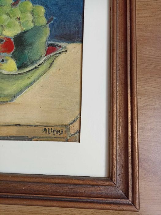 Quadro antigo com moldura pintado a óleo e assinado