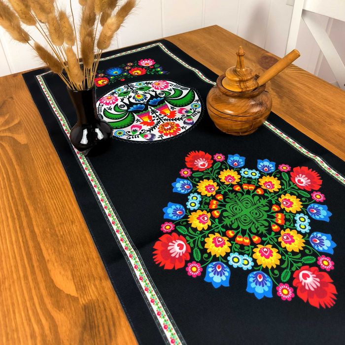 Folkowy Bieżnik na Stół 120x40 cm – Polski Produkt, Laserowy Nadruk