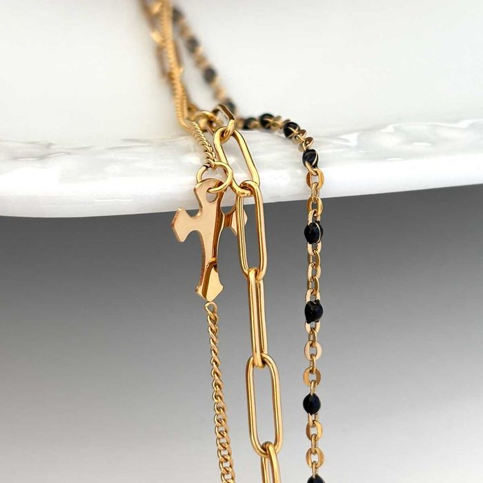 Bransoletka stal chirurgiczna łańcuszek krzyżyk złota potrójna