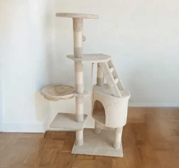 Drapak dla kota wieża domek legowisko wysoki stabilny słupek beżowy