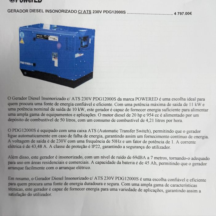 Gerador Diesel Insonorizado caixa ATS 230V PDG 12000S