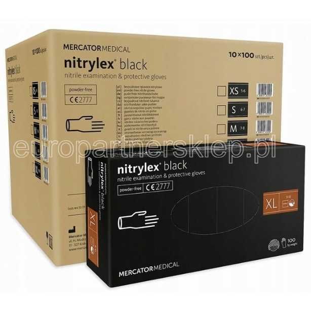 Rękawice NITRYLOWE Rękawiczki czarne black Mercator nitrylex a'100 XL'