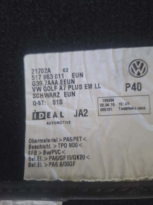 Dywaniki welurowe Vw Golf
