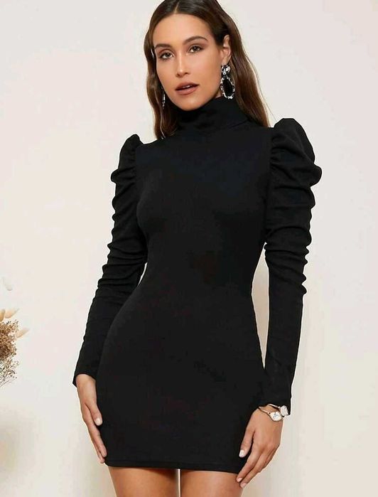 Vestido Preto Shein M – Malha elastano - Mangas balão - Novo