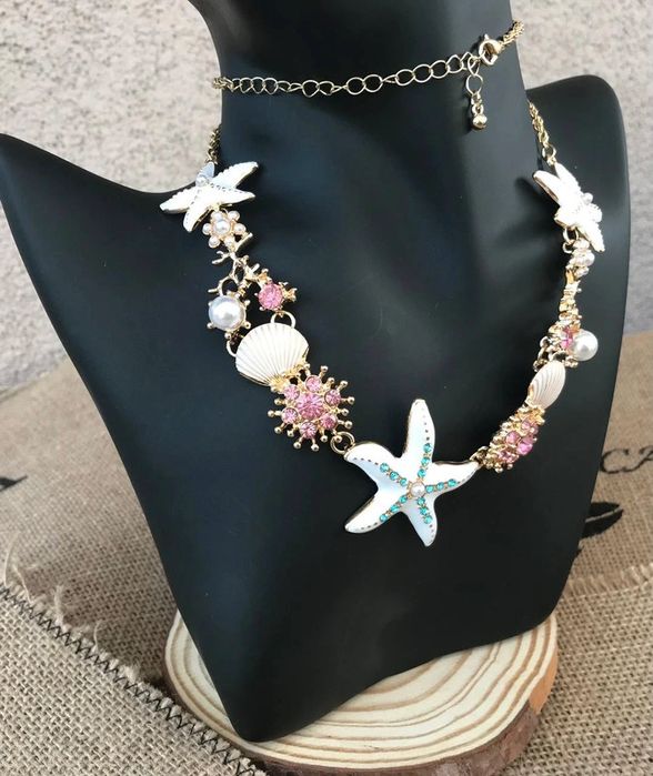 Zestaw biżuterii: naszyjnik, bransoletka i kolczyki styl morski
