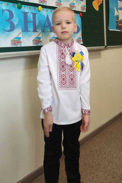 Дитяча вищиванка для хлопчика 122-128 біла 6-8 років